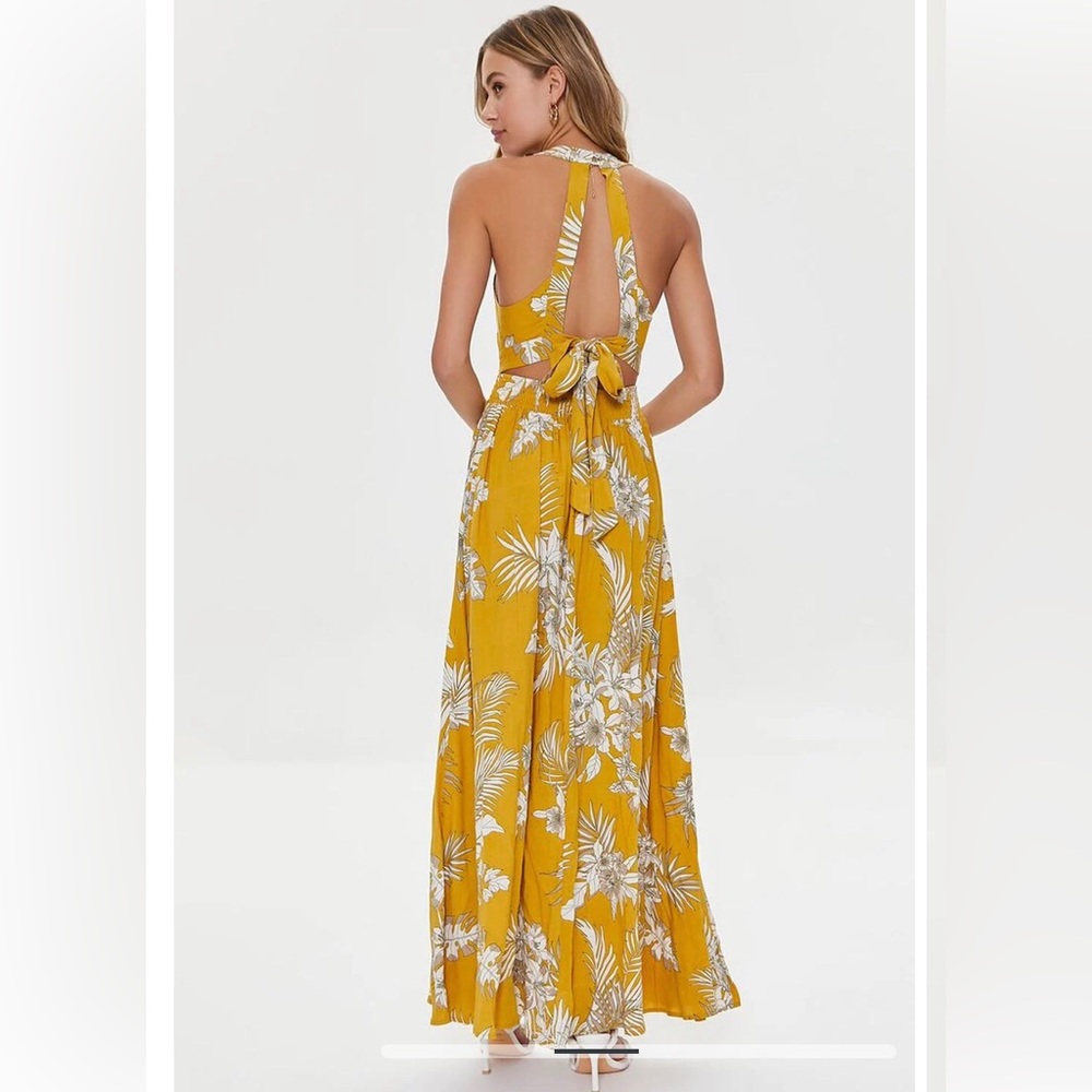 Forever 21 Woman’s Tropical Leaf Print Maxi Dress in Yellow Size M NWT - Picture 3 of 7